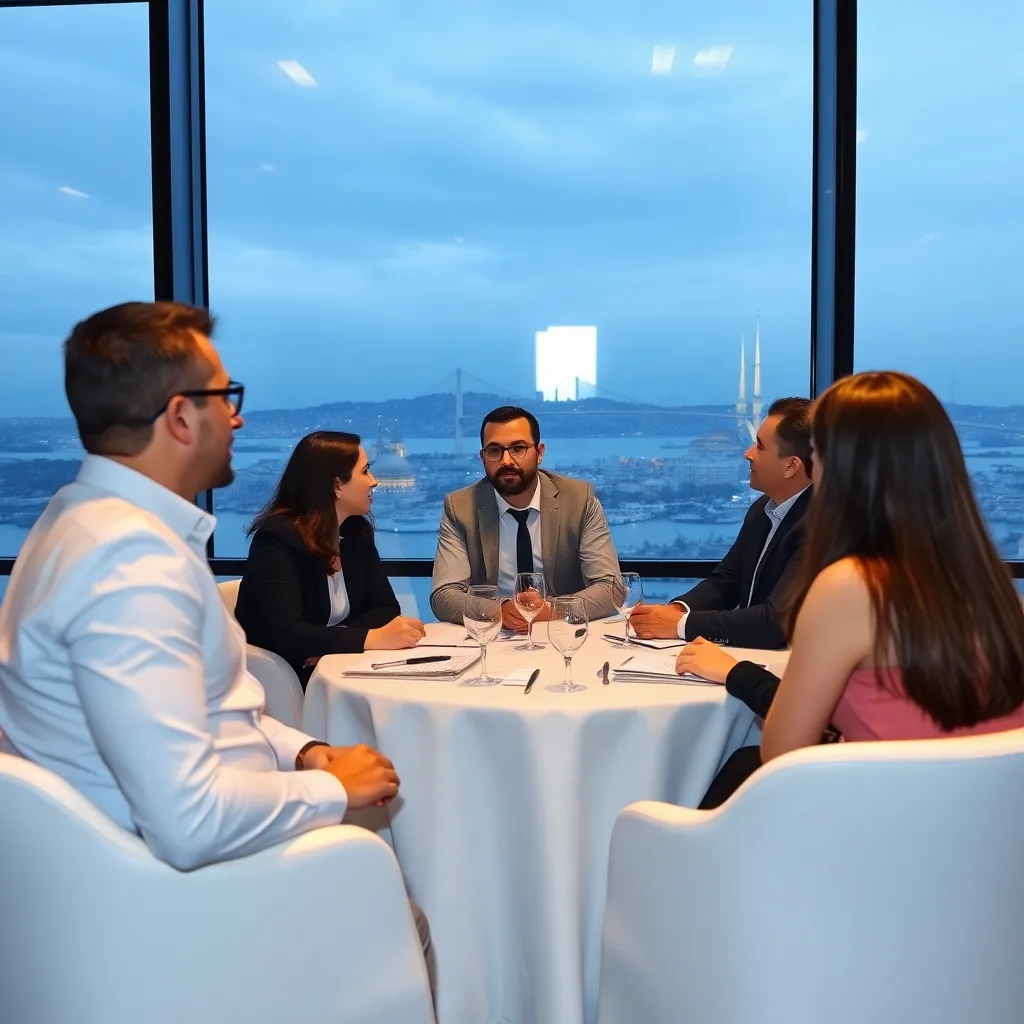 İstanbul'da iş insanları toplantı halinde bir ağ oluşturuyor